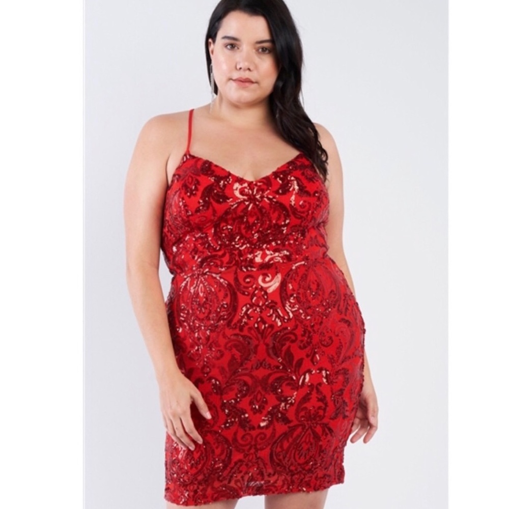 Beautiful Plus Size Sequns Red Prom dress